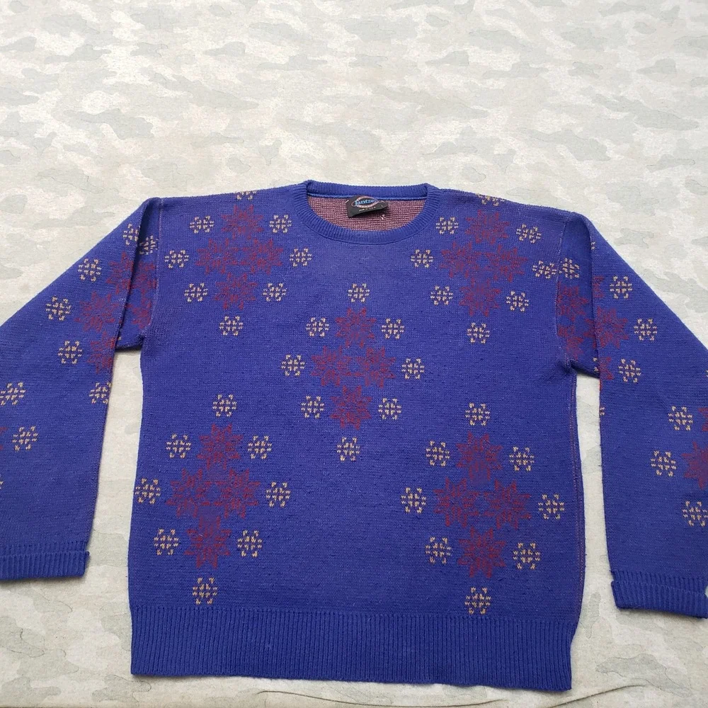 Vintage Jantzen Sweater Men Large Blue Snowflake Pullover Grandpa Core